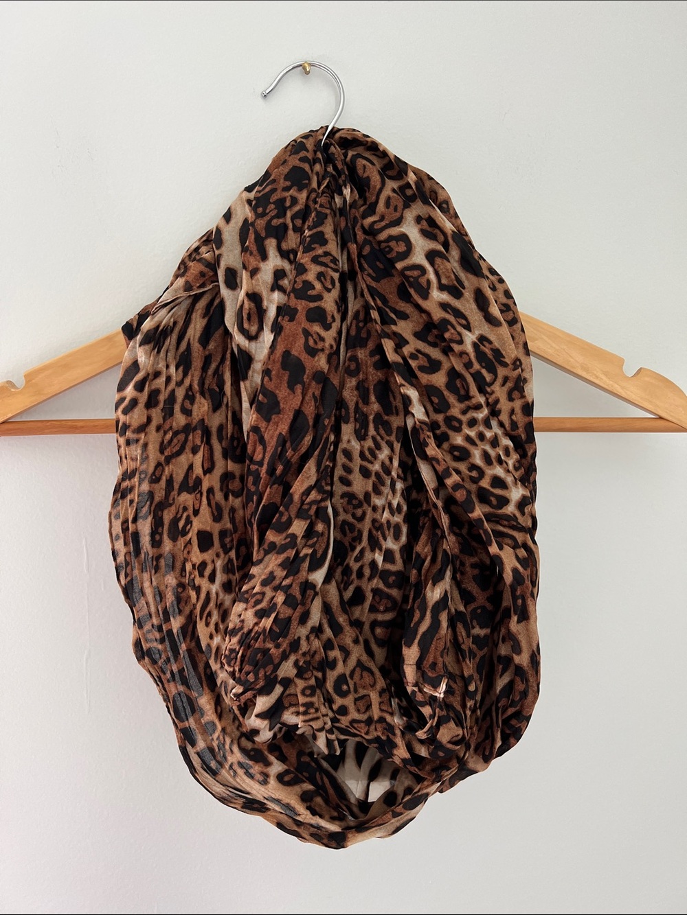 Leopard Print Infinity Scarf - Brown 34” L x 7” W